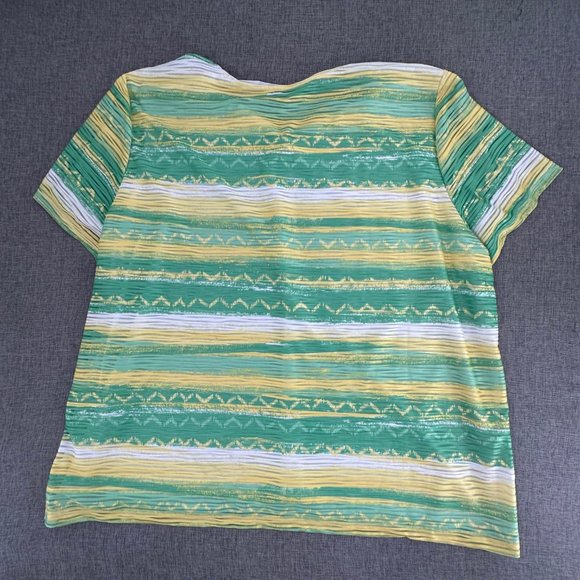 Alfred Dunner Womens Top Short Sleeve Shirt Plus 2X Short Sleeve Yellow Green Wh - Picture 9 of 11